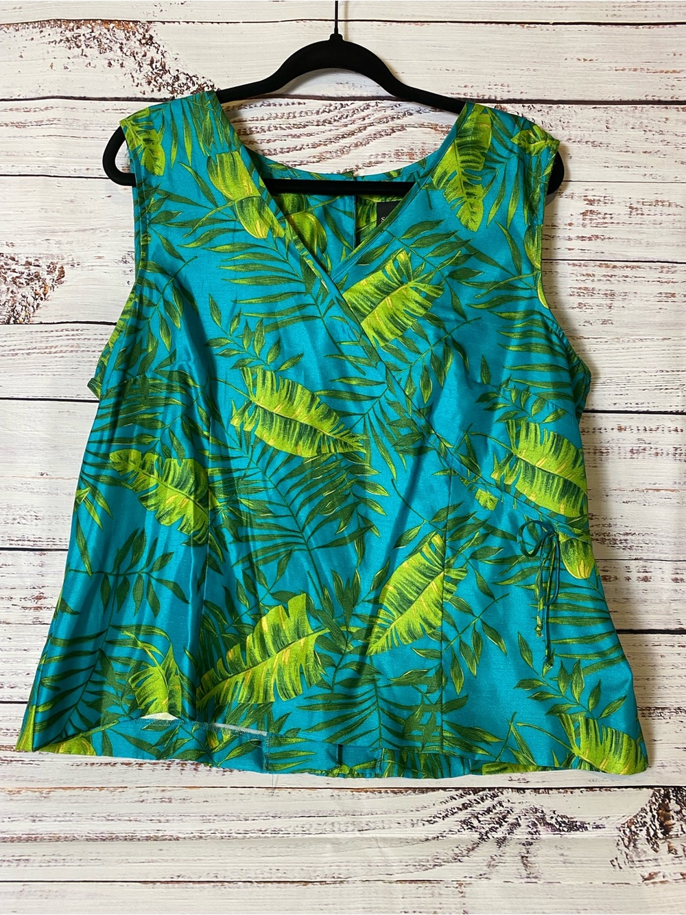 Sag Harbor Teal Tropical Leaf Sleeveless Wrap Camisole